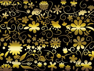 花と鳥のシームレスパターン　F-2