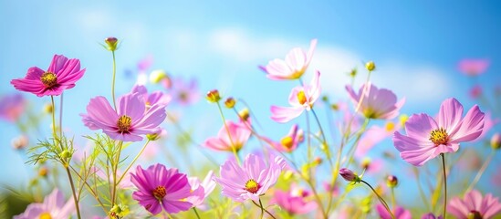 Captivating Cosmos and Luminous Flowers Blossom on a Beautiful Clear Day