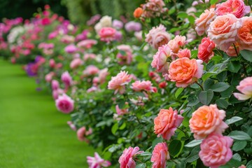 Fototapeta premium Beautiful display of roses in a large garden