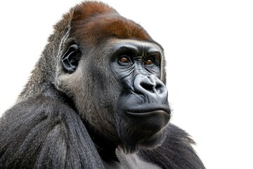 Close-up of a gorilla isolated on a white background
