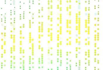 Light Green, Yellow vector layout with bright snowflakes.