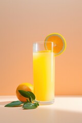 Refreshing Glass of Chilled Orange Juice on Minimalistic Background AI Generated