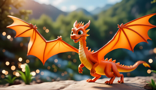 3d illustration dragon , cartoon dragon ,  cute dragon 3d style , 3d render