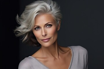 Elegant Silver-Haired Woman with Confident Beauty Portrait