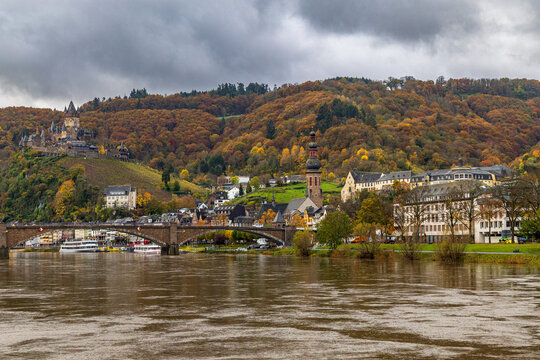 Photo of part of the town of Cochem, Germany takebn fron the Moselle River in the fall