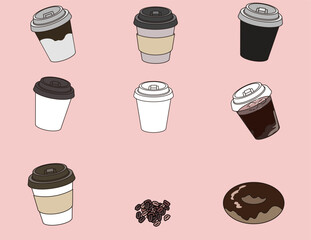 テイクアウトの紙コップコーヒーセット_カフェ_コンビニ_ドーナツつき