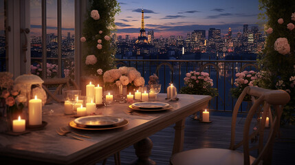 
A charming balcony with a captivating view of Discureption, where city lights twinkle beneath the night sky, creating a magical atmosphere for contemplation and relaxation.