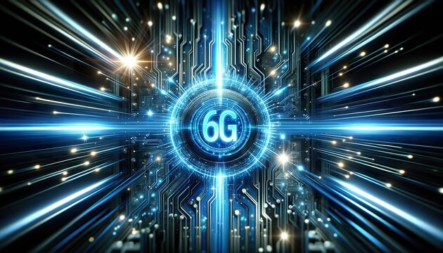 AI-enhanced 6G communication platform, featuring rapid data streams and neon blue advanced circuitry - Powered by Adobe