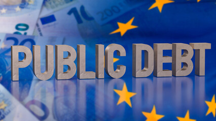 The public debt on euro flag for Business concept 3d rendering.