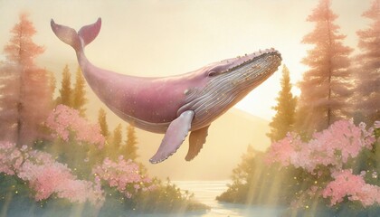 森に住む幸せを運ぶピンクの鯨