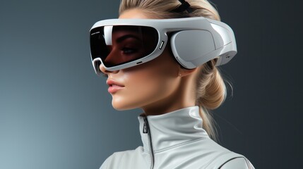 Beautiful women and Future digital technology. women in virtual reality glasses, VR