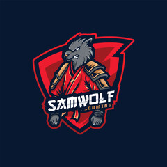 Samurai Wolf Mascot Esport Logo Design Illustration for Gaming Club