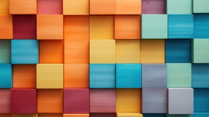 Colorful wooden cubes background. Abstract geometric pattern. illustration. Generative AI