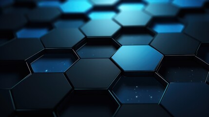 Obraz na płótnie Canvas Abstract blue hexagon background. 3d render illustration with depth of field Generative AI