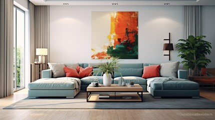 Interior of modern elegant living room with aesthetic color palette 