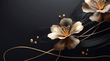 Minimalistic Black and Gold Floral Background with Soft Focus AI Generated