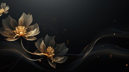 Minimalistic Black and Gold Floral Background with Soft Focus AI Generated