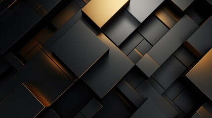 Abstract background with black and golden metallic elements. 3d render illustration Generative AI