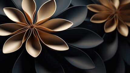 3d illustration of abstract flower in black and gold color, computer generated images Generative AI