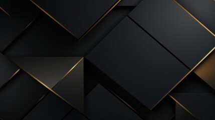 Abstract black and golden geometric background with overlapping layers. illustration. Generative AI