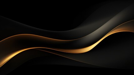 Abstract black background with golden wavy lines. 3d render illustration Generative AI