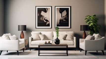 Modern luxurious living room interior style inspired by aesthetic palette 
