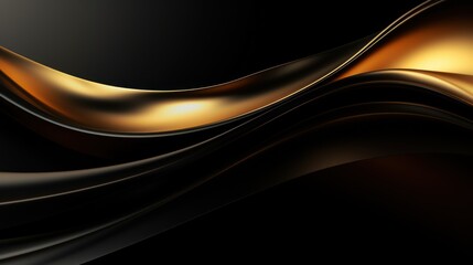 Fototapeta premium Golden abstract wavy liquid form on black background. 3d render illustration Generative AI