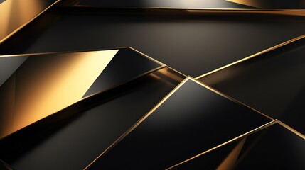 3d render, abstract background, geometric shapes, golden and black colors Generative AI