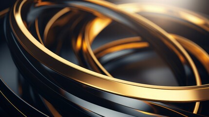 Abstract 3d rendering of golden rings. Futuristic technology background. Elegant background for business presentations. Generative AI