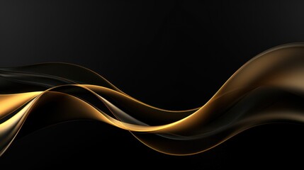 Abstract gold wavy lines on black background. 3d render illustration Generative AI