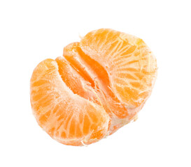 Flying half of fresh tangerine on white background