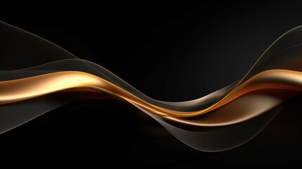 Naklejka premium Abstract golden wavy lines on black background. 3d render illustration Generative AI