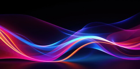 A dynamic and energetic wave of colorful light illuminates the black background, creating a mesmerizing visual display.
