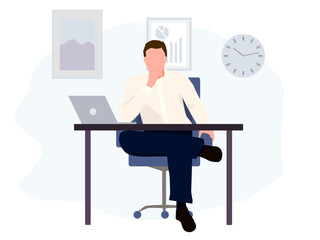 business man working on laptop sitting with legs crossed