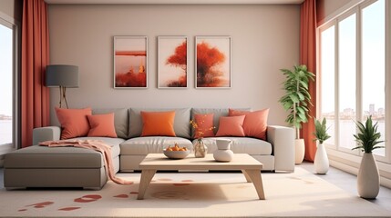 Aesthetic composition of modern elegant living room 