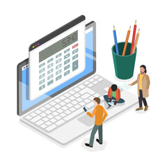 3D Isometric Flat Vector Illustration of Calculator App, Math Device. Item 2