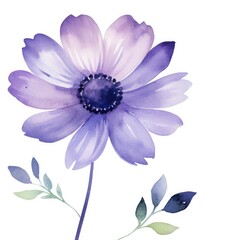 A detailed watercolor painting depicting a vibrant purple flower, capturing its delicate petals and intricate details.