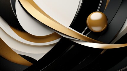 3d render, abstract wavy background with gold and black elements Generative AI