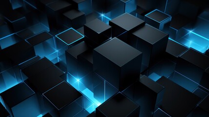Abstract Black Squares Background with Blue Light Effect AI Generated