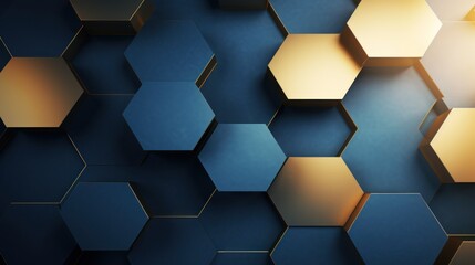 Abstract Blue and Gold Hexagonal Shapes Background AI Generated
