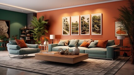 Aesthetic interior composition of modern luxury living room 