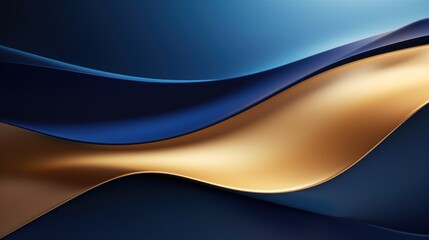 Blue and gold wavy metallic background. 3d render illustration. Generative AI