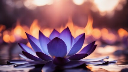 lotus flower in the pond  A blue and purple lotus on fire that changes color   that harmonizes the spirit 