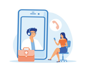 Patients have online consultations with medical specialists. flat vector modern illustration 