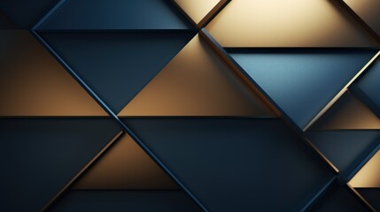 Abstract background with blue and golden triangles. 3d render illustration. Generative AI