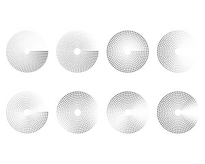Dotted circles lines, converging circular rings of dashed line circles. - obrazy, fototapety, plakaty