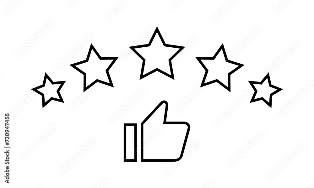 Poster customer satisfaction rating icon in line style. five star with thumb up vector