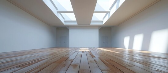 Photo shows visible skylights in an empty room with wood flooring.