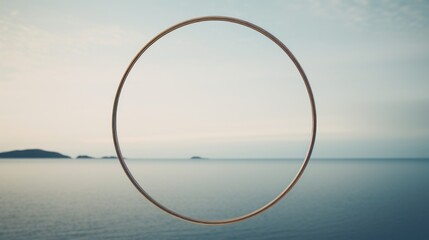 Luxury oval frame on the sea background. 3d render Generative AI