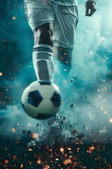poster about football news. poster containing a footballer holding a ball